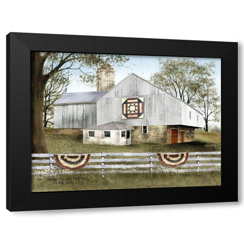American Star Quilt Block Barn    Black Modern Wood Framed Art Print by Jacobs, Billy