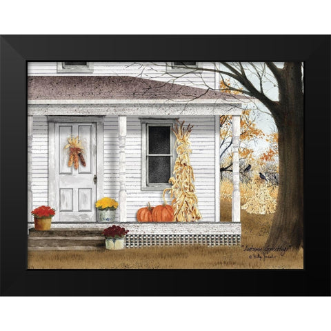 Autumn Greetings Black Modern Wood Framed Art Print by Jacobs, Billy