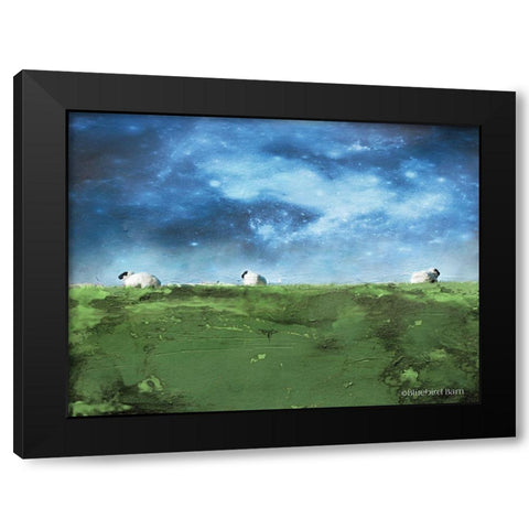 Distant Hillside Sheep by Night   Black Modern Wood Framed Art Print by Bluebird Barn
