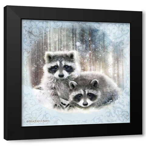 Enchanted Winter Raccoons   Black Modern Wood Framed Art Print with Double Matting by Bluebird Barn
