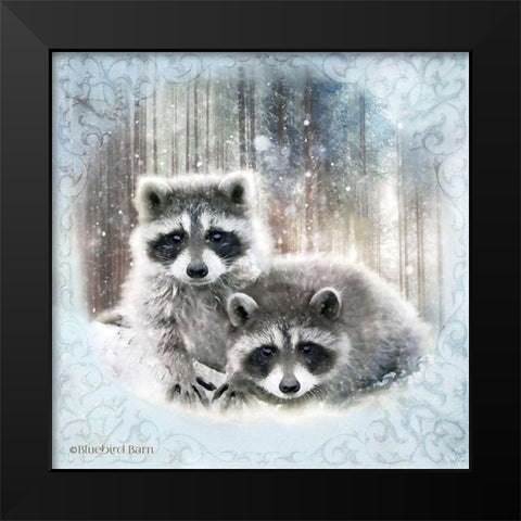 Enchanted Winter Raccoons   Black Modern Wood Framed Art Print by Bluebird Barn
