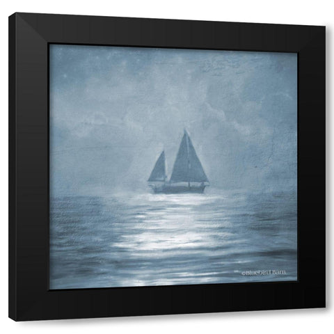 Solo Blue Sea Sailboat Black Modern Wood Framed Art Print by Bluebird Barn
