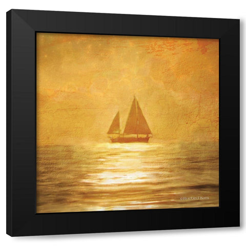 Solo Gold Sunset Sailboat Black Modern Wood Framed Art Print with Double Matting by Bluebird Barn