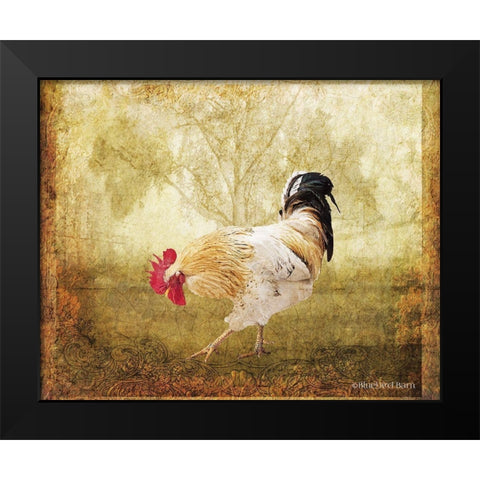 Vintage Scratching Rooster Black Modern Wood Framed Art Print by Bluebird Barn