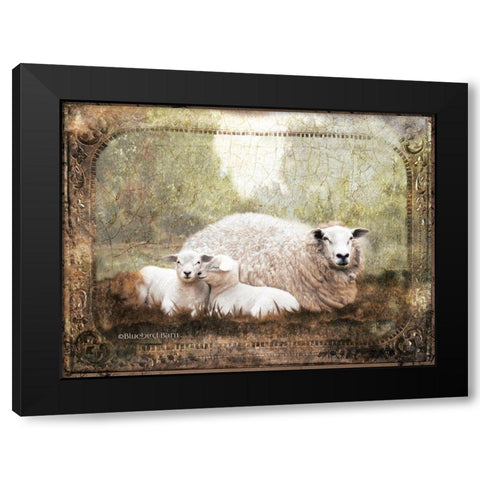 Vintage Ewe and Sleeping Lambs Black Modern Wood Framed Art Print with Double Matting by Bluebird Barn