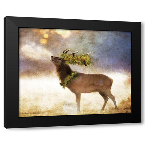 Holly and Ivy Stag Black Modern Wood Framed Art Print by Bluebird Barn