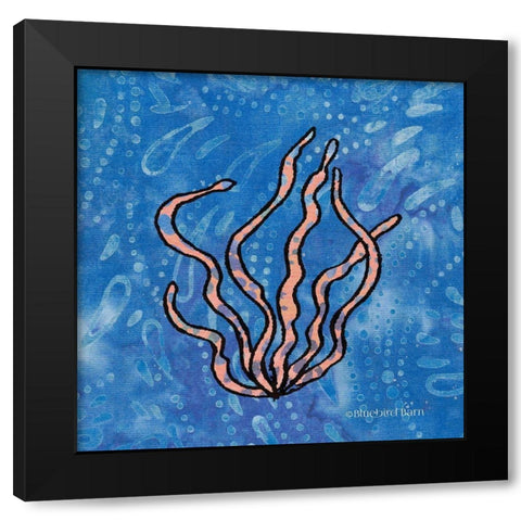 Whimsy Coastal Conch Seaweed Black Modern Wood Framed Art Print with Double Matting by Bluebird Barn