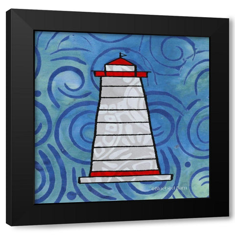 Whimsy Coastal Conch Lighthouse Black Modern Wood Framed Art Print with Double Matting by Bluebird Barn