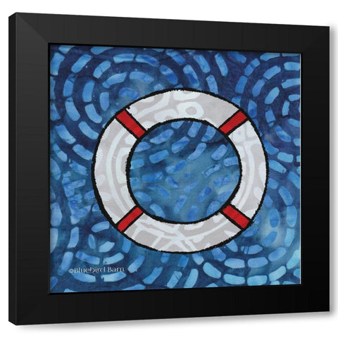 Whimsy Coastal Ring Buoy Black Modern Wood Framed Art Print with Double Matting by Bluebird Barn
