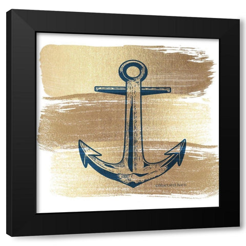 Brushed Gold Anchor Black Modern Wood Framed Art Print with Double Matting by Bluebird Barn