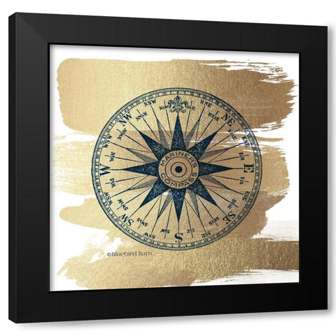 Brushed Gold Compass Rose Black Modern Wood Framed Art Print with Double Matting by Bluebird Barn