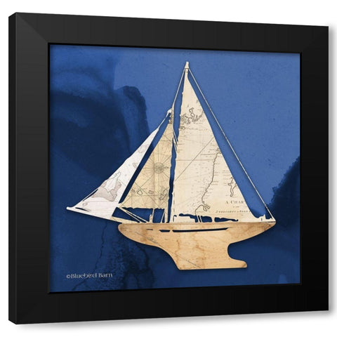 Sailboat Blue I Black Modern Wood Framed Art Print with Double Matting by Bluebird Barn