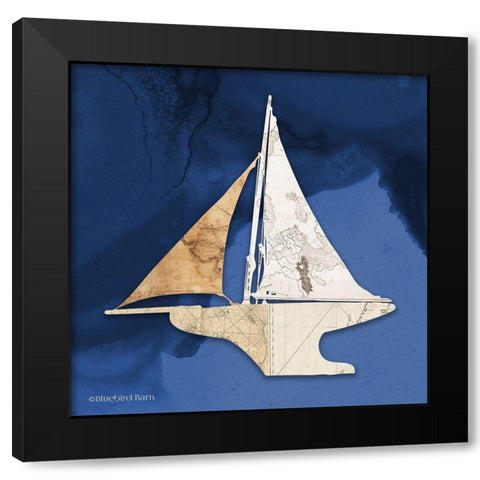 Sailboat Blue III Black Modern Wood Framed Art Print with Double Matting by Bluebird Barn