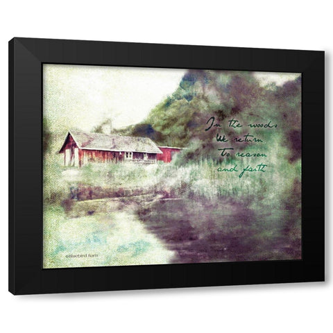 Red Cabin Forest Faith Black Modern Wood Framed Art Print with Double Matting by Bluebird Barn