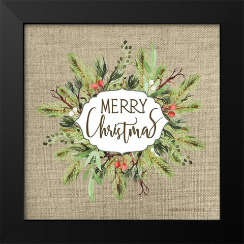 Merry Christmas Greenery II    Black Modern Wood Framed Art Print by Bluebird Barn