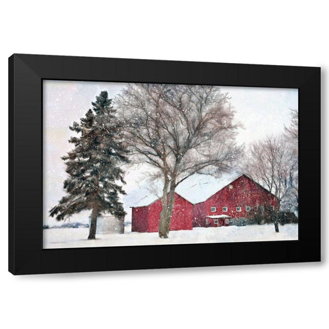 Snowy Barn    Black Modern Wood Framed Art Print with Double Matting by Bluebird Barn