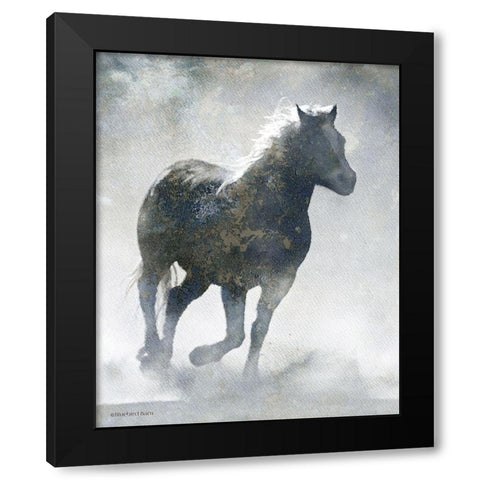 Textured Dark Running Horse Black Modern Wood Framed Art Print with Double Matting by Bluebird Barn