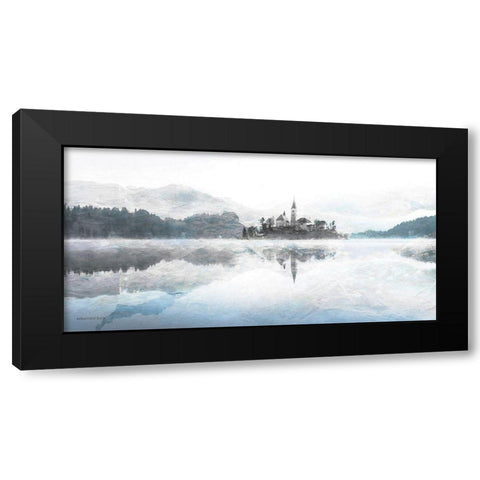 Lake Escape with Village Black Modern Wood Framed Art Print by Bluebird Barn