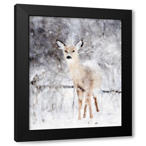 Deer in Winter Forest Black Modern Wood Framed Art Print by Bluebird Barn