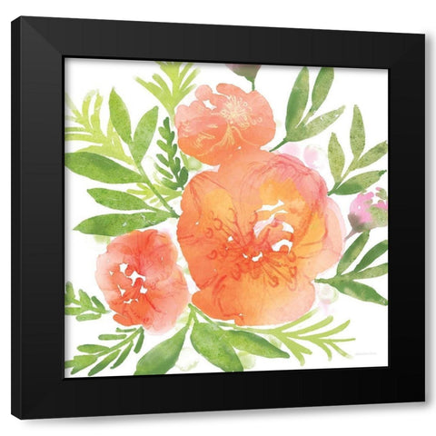 Peachy Floral I Black Modern Wood Framed Art Print with Double Matting by Bluebird Barn