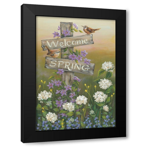 Welcome Spring Black Modern Wood Framed Art Print with Double Matting by Britton, Pam