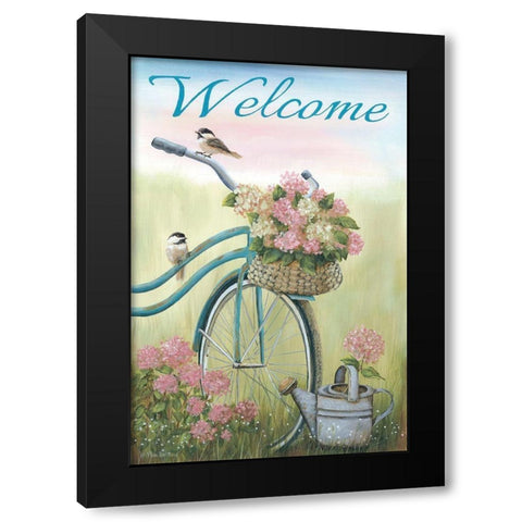 Old Bike Welcome Black Modern Wood Framed Art Print with Double Matting by Britton, Pam