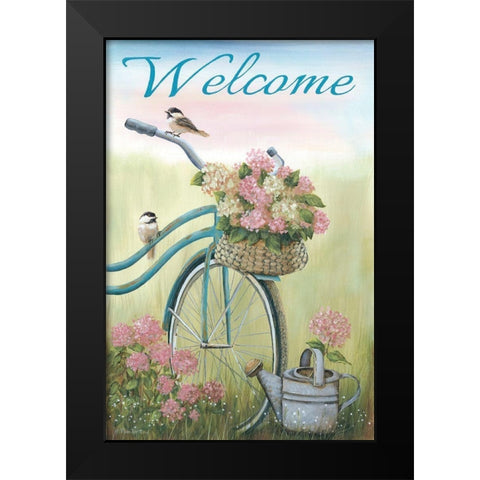 Old Bike Welcome Black Modern Wood Framed Art Print by Britton, Pam