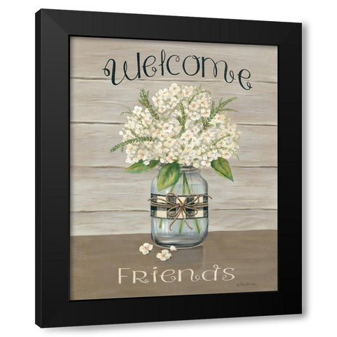 Welcome Friends Mason Jar Black Modern Wood Framed Art Print by Britton, Pam