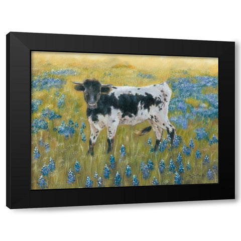 Cutie in the Bluebonnets Black Modern Wood Framed Art Print by Britton, Pam