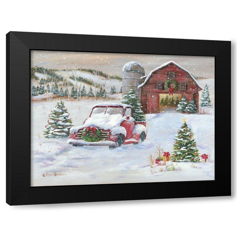 Snowy Christmas Farm     Black Modern Wood Framed Art Print with Double Matting by Britton, Pam