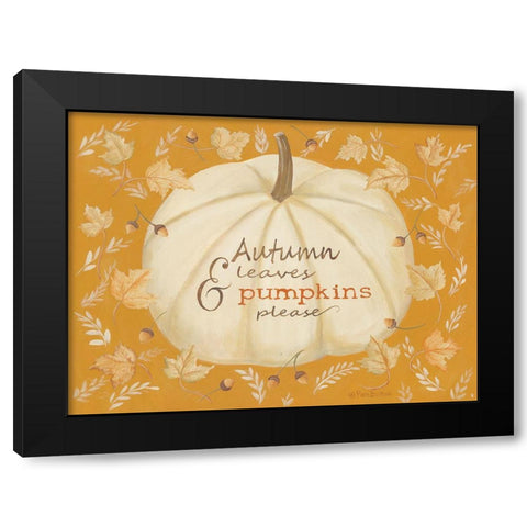 Autumn Leaves And Pumpkin Black Modern Wood Framed Art Print with Double Matting by Britton, Pam