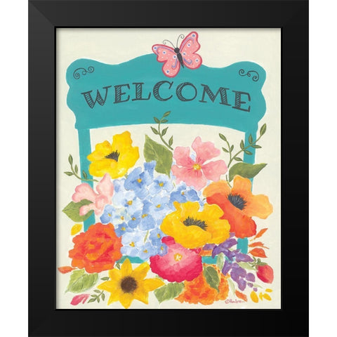 Bunches of Welcome Black Modern Wood Framed Art Print by Britton, Pam