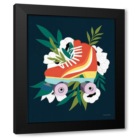 Retro Roller Skate I   Black Modern Wood Framed Art Print by Lady Louise Designs