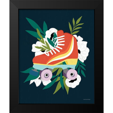 Retro Roller Skate I   Black Modern Wood Framed Art Print by Lady Louise Designs