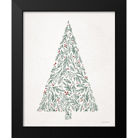 Floral Christmas Tree II  Black Modern Wood Framed Art Print by Lady Louise Designs