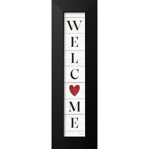 Heart Welcome Black Modern Wood Framed Art Print by Lady Louise Designs