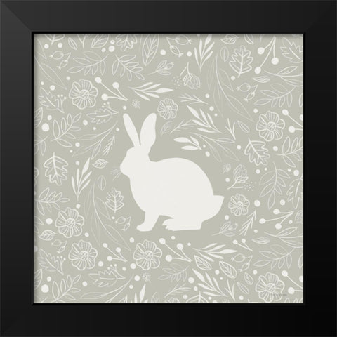 Floral Rabbit Black Modern Wood Framed Art Print by Lady Louise Designs