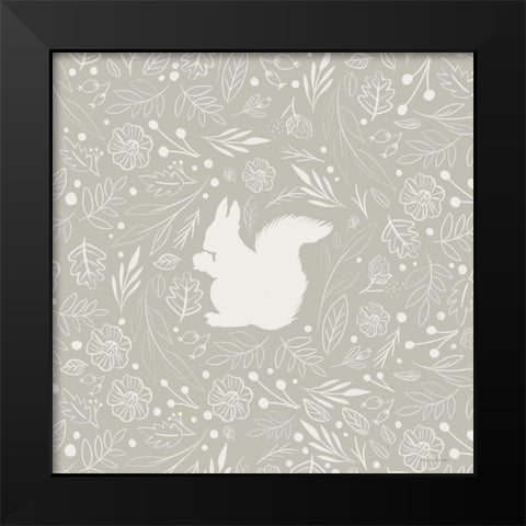 Floral Squirrel Black Modern Wood Framed Art Print by Lady Louise Designs