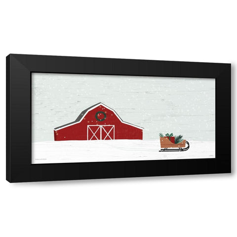 Christmas Barn Black Modern Wood Framed Art Print with Double Matting by Lady Louise Designs