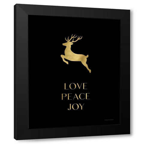 Love-Peace-Joy Reindeer Black Modern Wood Framed Art Print with Double Matting by Lady Louise Designs