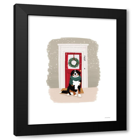 Christmas Dog Black Modern Wood Framed Art Print with Double Matting by Lady Louise Designs