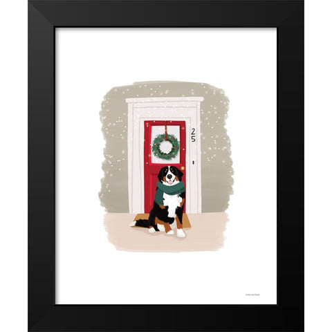 Christmas Dog Black Modern Wood Framed Art Print by Lady Louise Designs
