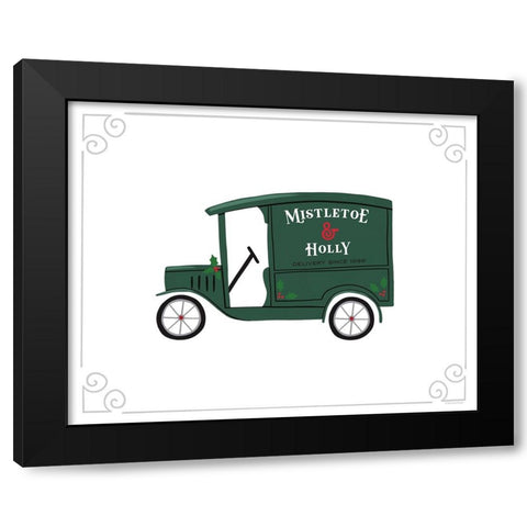 Mistletoe And Holly Vintage Delivery Truck Black Modern Wood Framed Art Print by Lady Louise Designs