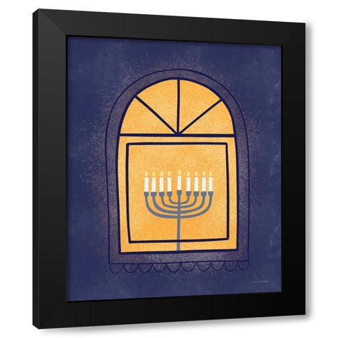 Window Menorah Black Modern Wood Framed Art Print by Lady Louise Designs