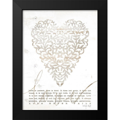 Love Never Fails with Heart Black Modern Wood Framed Art Print by Jacobs, Cindy