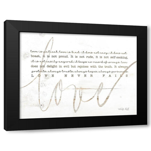 Love Never Fails Black Modern Wood Framed Art Print by Jacobs, Cindy