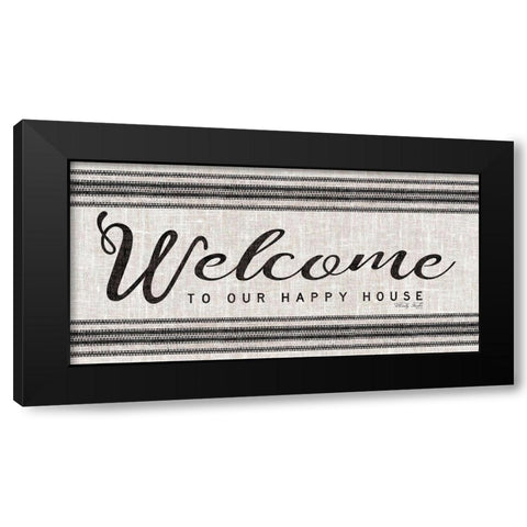 Welcome to Our Happy Place Black Modern Wood Framed Art Print by Jacobs, Cindy