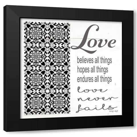 Love Never Fails Black Modern Wood Framed Art Print with Double Matting by Jacobs, Cindy