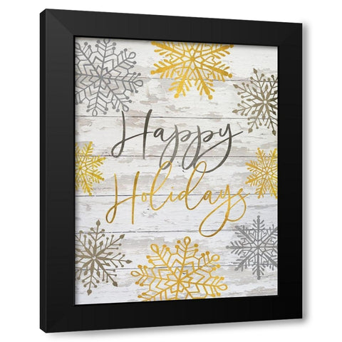 Happy Holidays Snowflakes Black Modern Wood Framed Art Print with Double Matting by Jacobs, Cindy