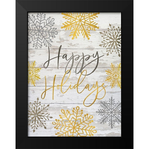 Happy Holidays Snowflakes Black Modern Wood Framed Art Print by Jacobs, Cindy